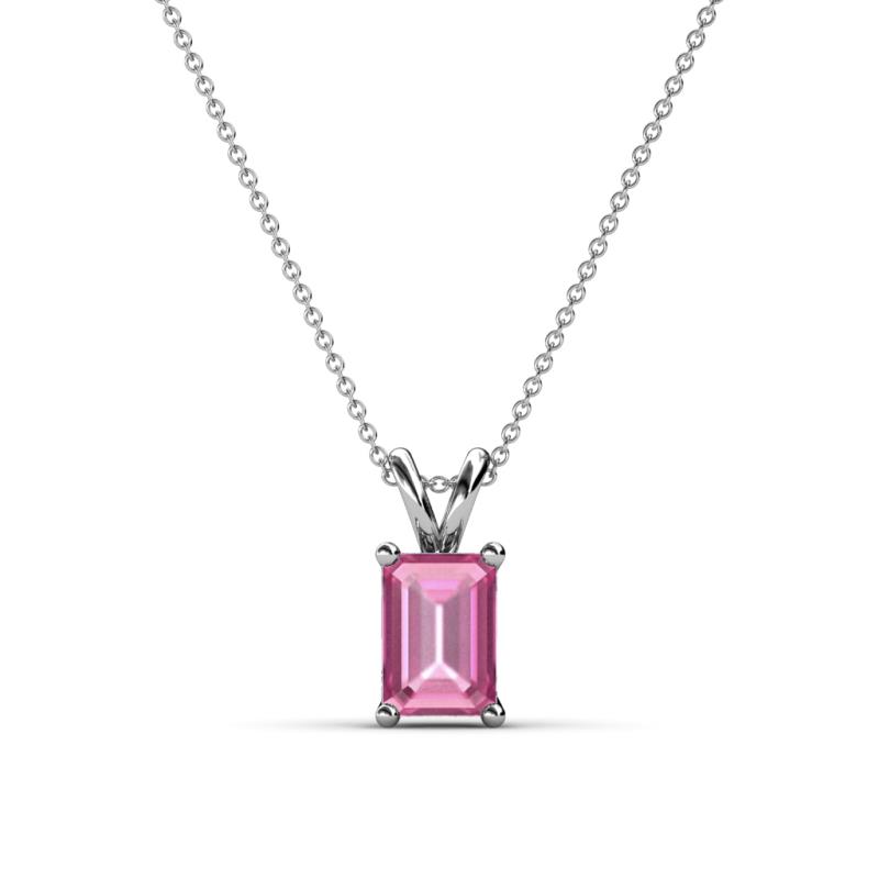 Jassiel 7x5 mm Emerald Cut Pink Sapphire Double Bail Solitaire Pendant Necklace 