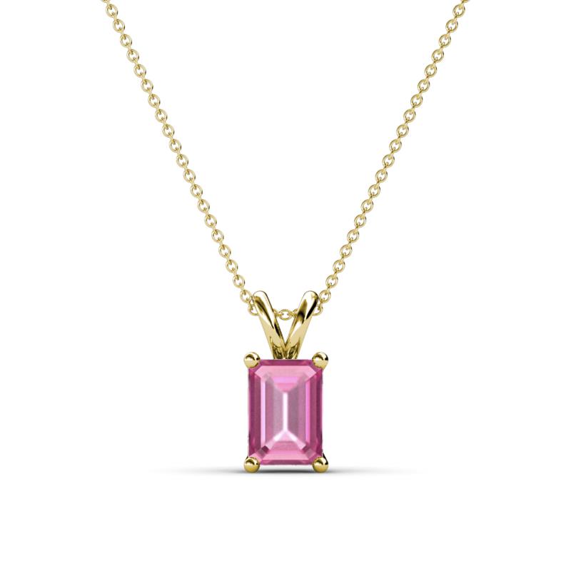Jassiel 7x5 mm Emerald Cut Pink Sapphire Double Bail Solitaire Pendant Necklace 