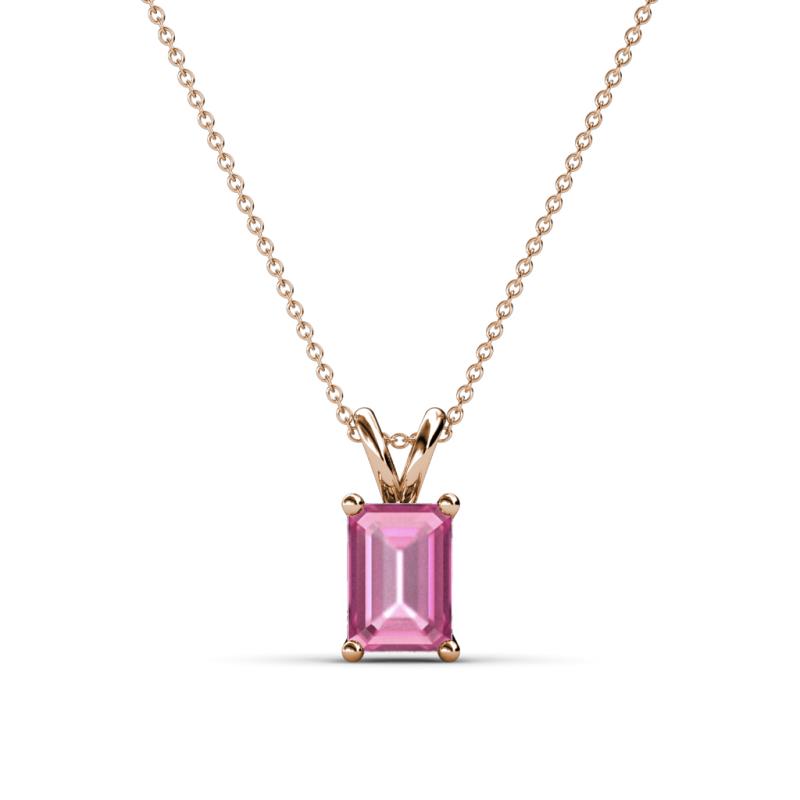 Jassiel 7x5 mm Emerald Cut Pink Sapphire Double Bail Solitaire Pendant Necklace 