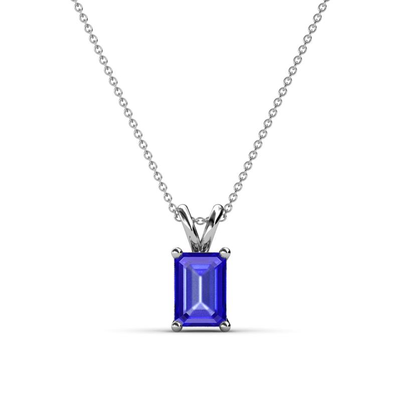 Jassiel 7x5 mm Emerald Cut Tanzanite Double Bail Solitaire Pendant Necklace 