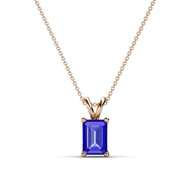 Jassiel 7x5 mm Emerald Cut Tanzanite Double Bail Solitaire Pendant Necklace 