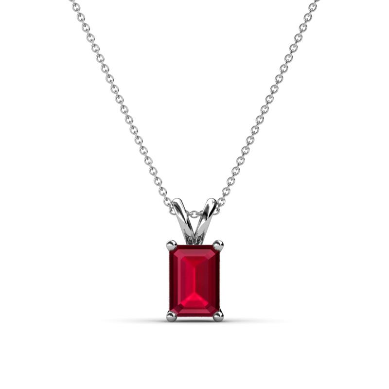 Jassiel 7x5 mm Emerald Cut Ruby Double Bail Solitaire Pendant Necklace 