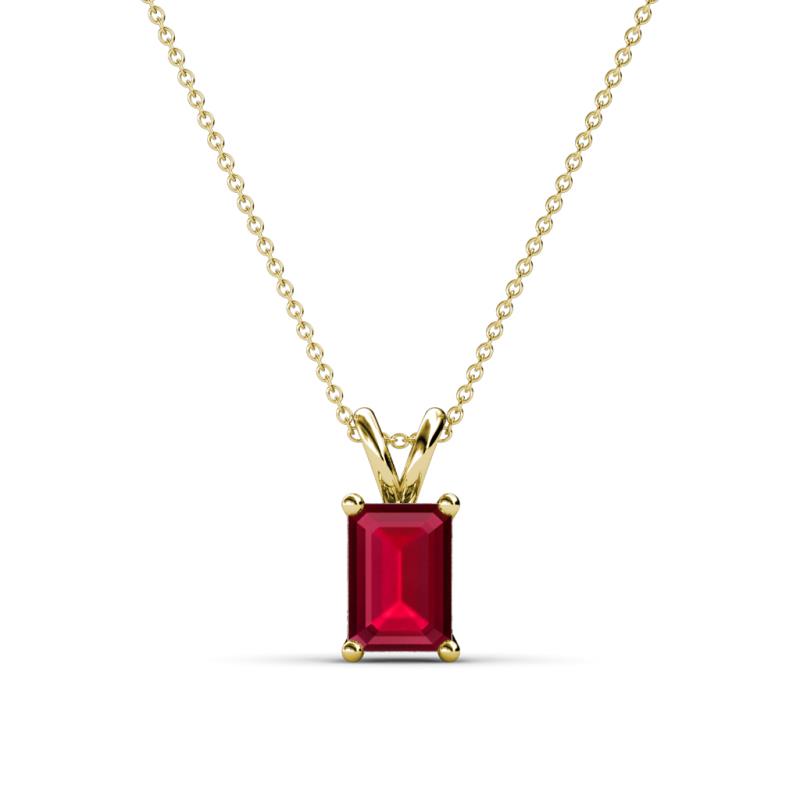 Jassiel 7x5 mm Emerald Cut Ruby Double Bail Solitaire Pendant Necklace 
