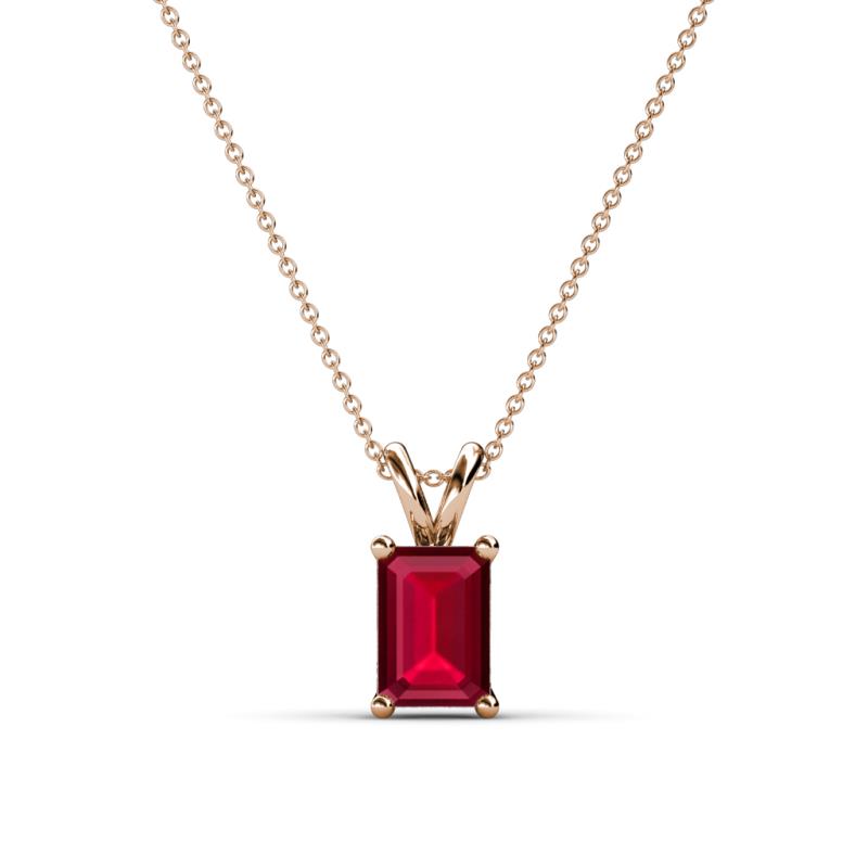 Jassiel 7x5 mm Emerald Cut Ruby Double Bail Solitaire Pendant Necklace 