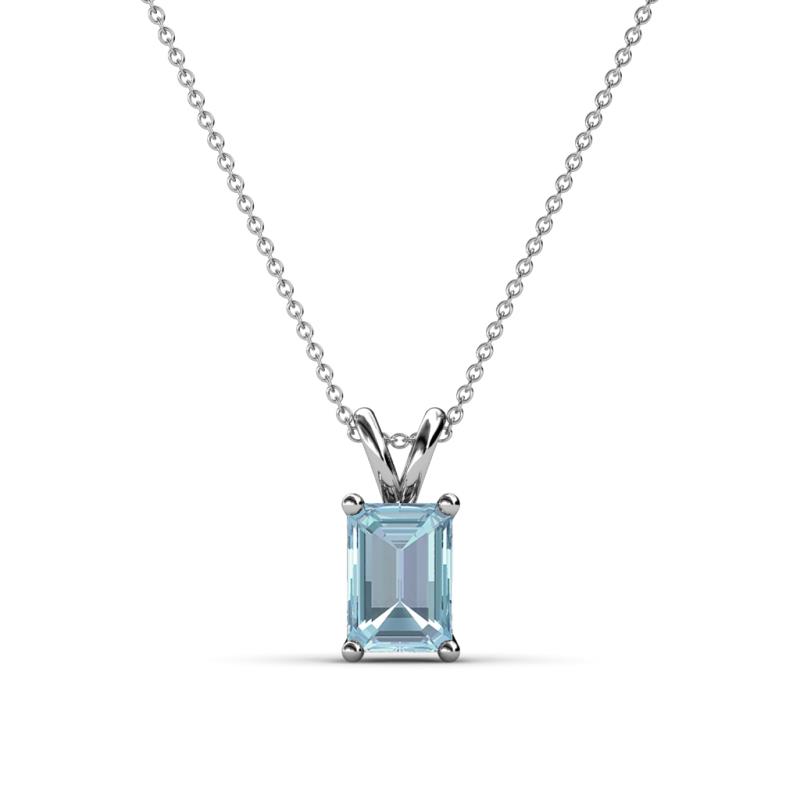 Jassiel 7x5 mm Emerald Cut Aquamarine Double Bail Solitaire Pendant Necklace 