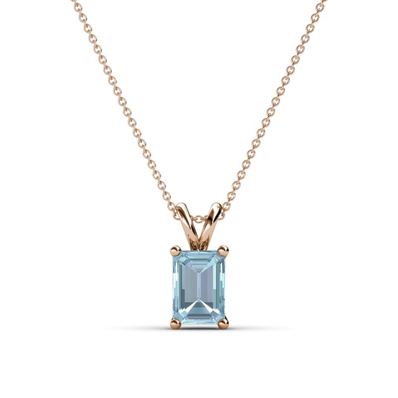 Jassiel 7x5 mm Emerald Cut Aquamarine Double Bail Solitaire Pendant Necklace 