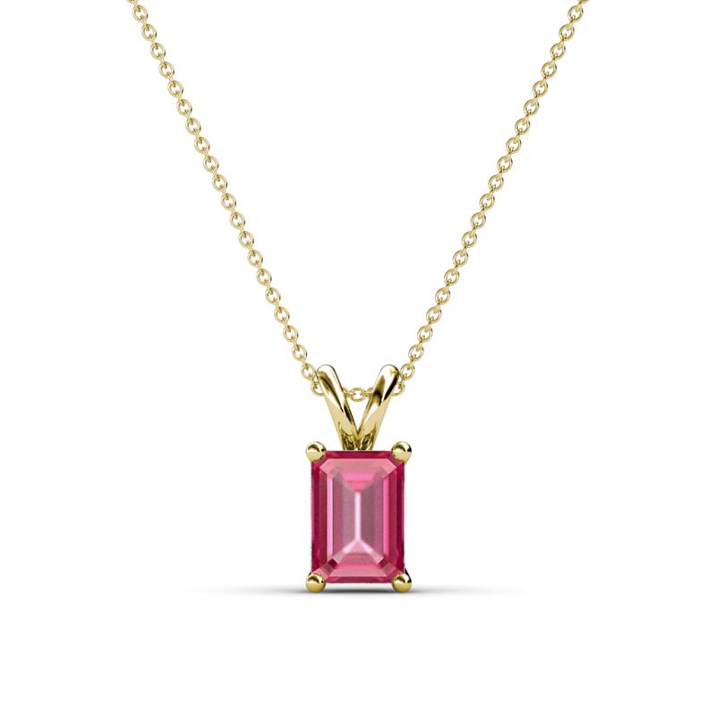 Jassiel 7x5 mm Emerald Cut Pink Tourmaline Double Bail Solitaire Pendant Necklace 