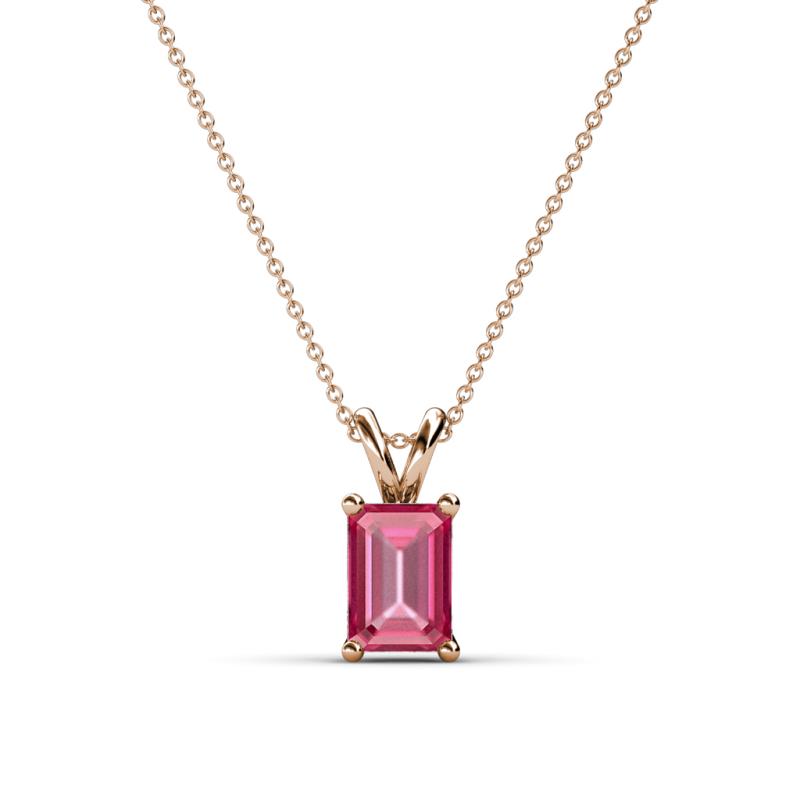 Jassiel 7x5 mm Emerald Cut Pink Tourmaline Double Bail Solitaire Pendant Necklace 
