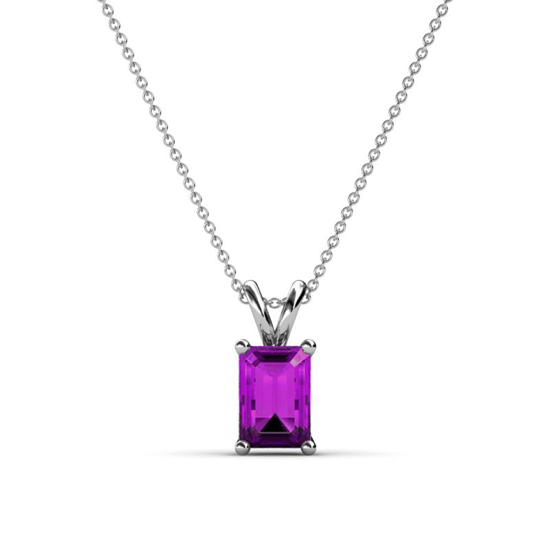 Jassiel 7x5 mm Emerald Cut Amethyst Double Bail Solitaire Pendant Necklace 