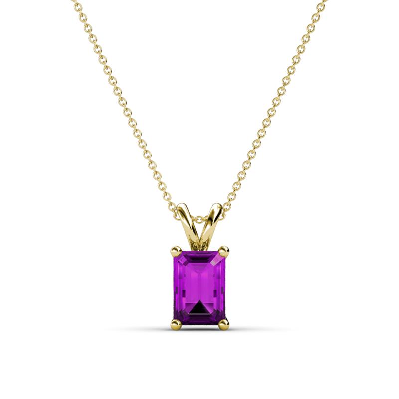 Jassiel 7x5 mm Emerald Cut Amethyst Double Bail Solitaire Pendant Necklace 