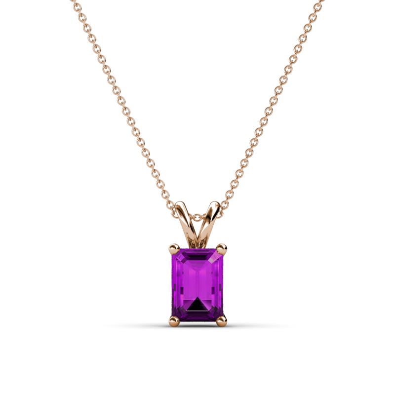 Jassiel 7x5 mm Emerald Cut Amethyst Double Bail Solitaire Pendant Necklace 