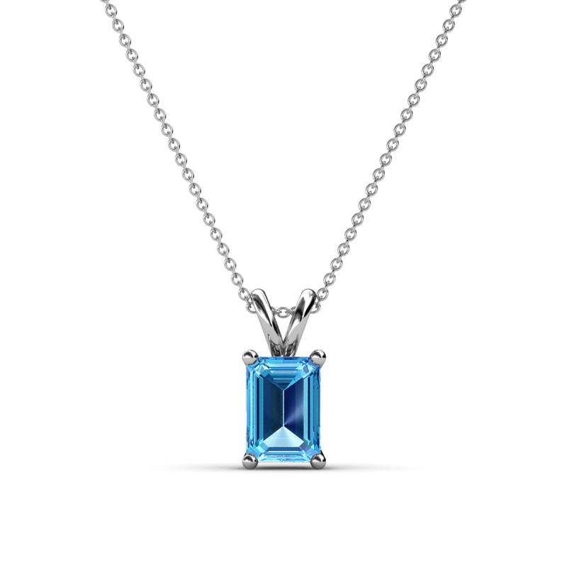 Jassiel 7x5 mm Emerald Cut Blue Topaz Double Bail Solitaire Pendant Necklace 
