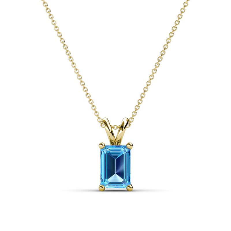 Jassiel 7x5 mm Emerald Cut Blue Topaz Double Bail Solitaire Pendant Necklace 