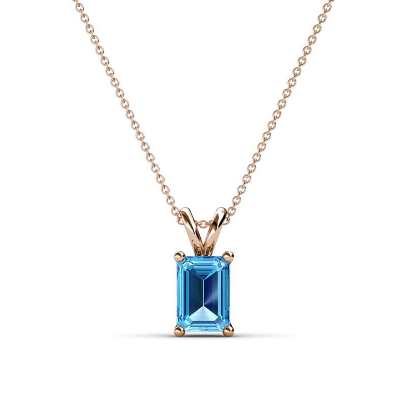 Jassiel 7x5 mm Emerald Cut Blue Topaz Double Bail Solitaire Pendant Necklace 