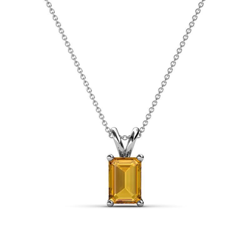 Jassiel 7x5 mm Emerald Cut Citrine Double Bail Solitaire Pendant Necklace 