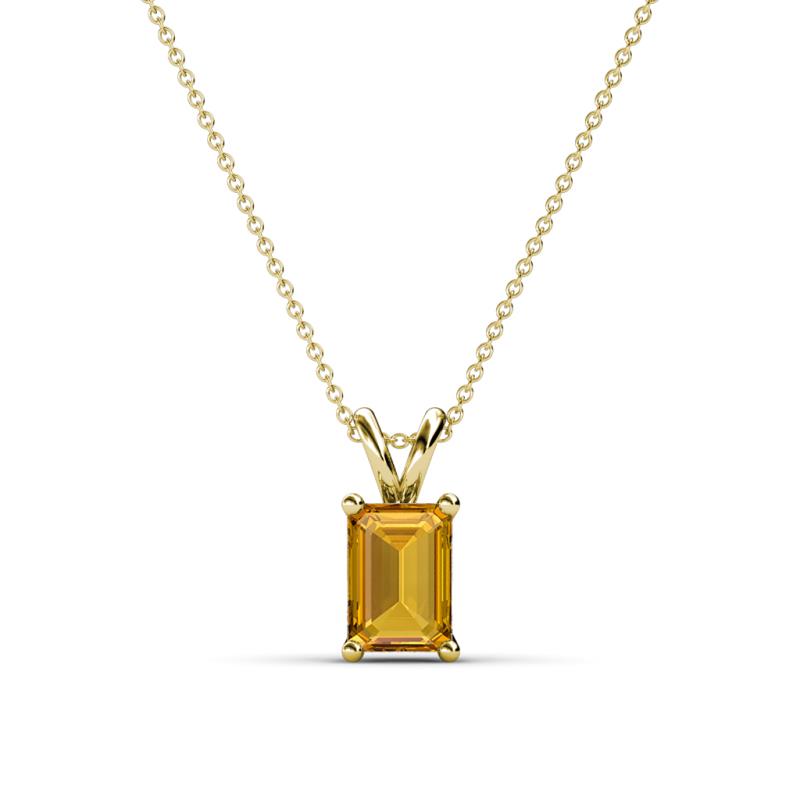 Jassiel 7x5 mm Emerald Cut Citrine Double Bail Solitaire Pendant Necklace 