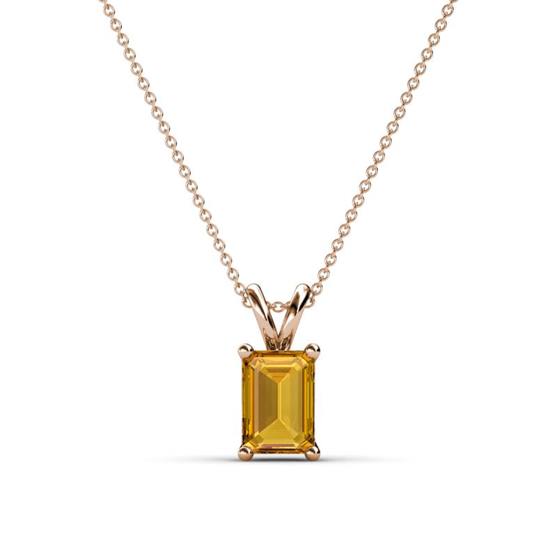 Jassiel 7x5 mm Emerald Cut Citrine Double Bail Solitaire Pendant Necklace 