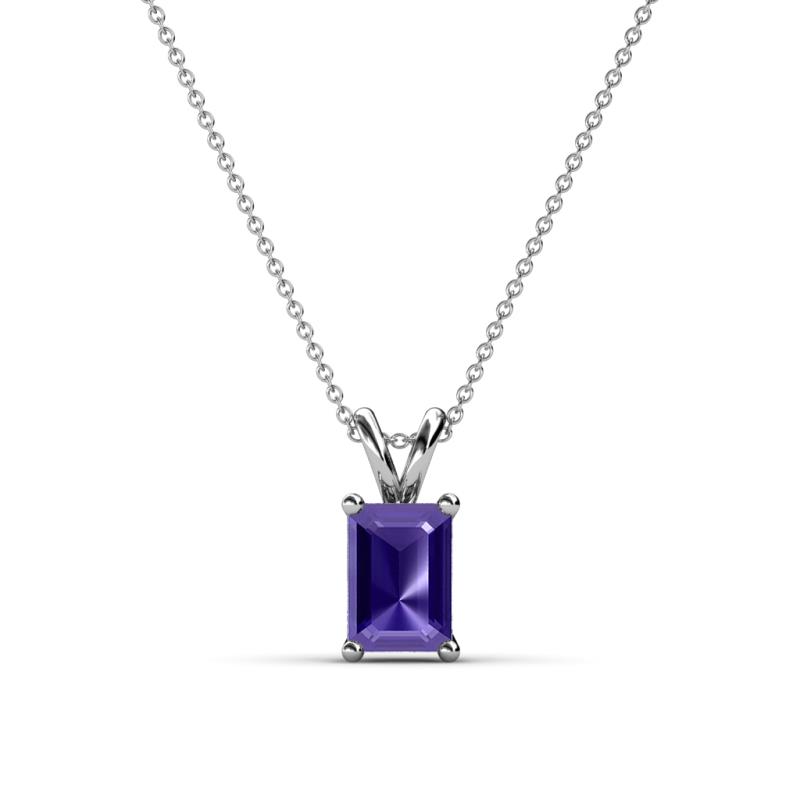 Jassiel 7x5 mm Emerald Cut Iolite Double Bail Solitaire Pendant Necklace 