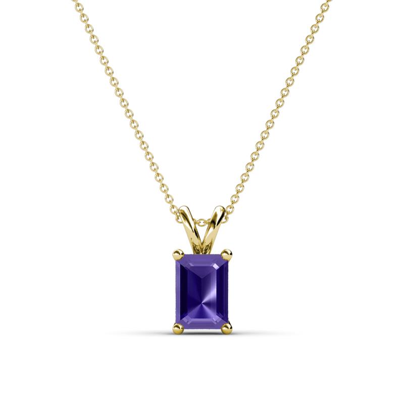 Jassiel 7x5 mm Emerald Cut Iolite Double Bail Solitaire Pendant Necklace 