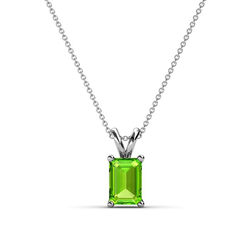 Jassiel 7x5 mm Emerald Cut Peridot Double Bail Solitaire Pendant Necklace 