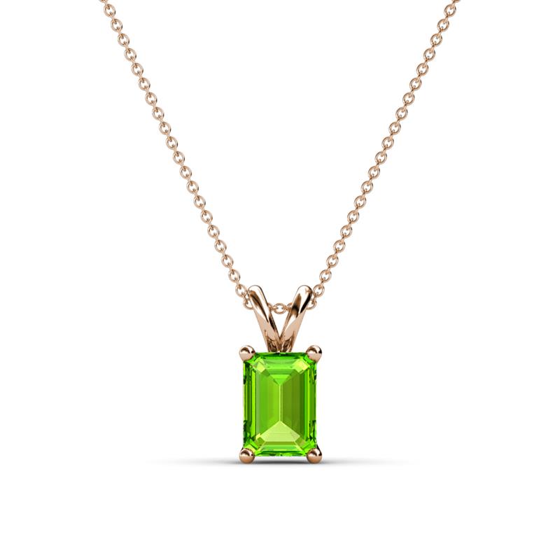 Jassiel 7x5 mm Emerald Cut Peridot Double Bail Solitaire Pendant Necklace 