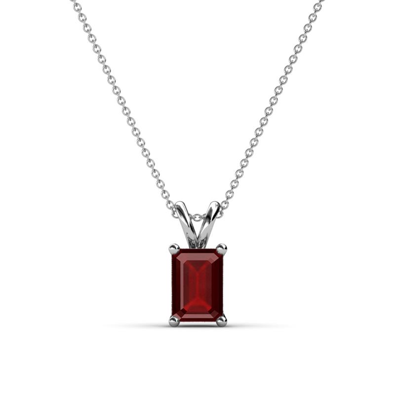 Jassiel 7x5 mm Emerald Cut Red Garnet Double Bail Solitaire Pendant Necklace 