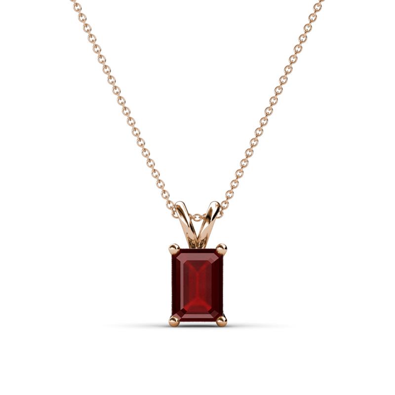Jassiel 7x5 mm Emerald Cut Red Garnet Double Bail Solitaire Pendant Necklace 