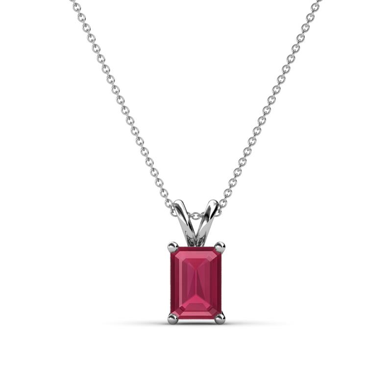 Jassiel 7x5 mm Emerald Cut Rhodolite Garnet Double Bail Solitaire Pendant Necklace 