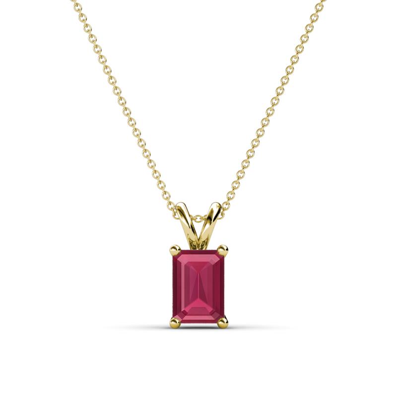 Jassiel 7x5 mm Emerald Cut Rhodolite Garnet Double Bail Solitaire Pendant Necklace 