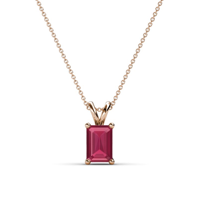 Jassiel 7x5 mm Emerald Cut Rhodolite Garnet Double Bail Solitaire Pendant Necklace 
