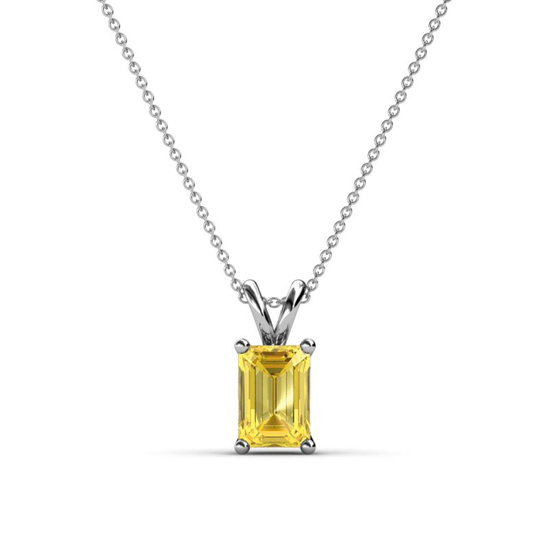 Jassiel 7x5 mm Emerald Cut Yellow Sapphire Double Bail Solitaire Pendant Necklace 