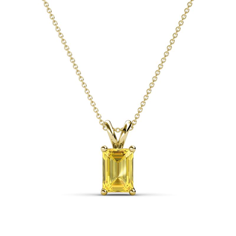 Jassiel 7x5 mm Emerald Cut Yellow Sapphire Double Bail Solitaire Pendant Necklace 