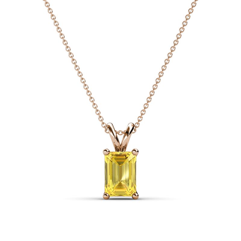 Jassiel 7x5 mm Emerald Cut Yellow Sapphire Double Bail Solitaire Pendant Necklace 