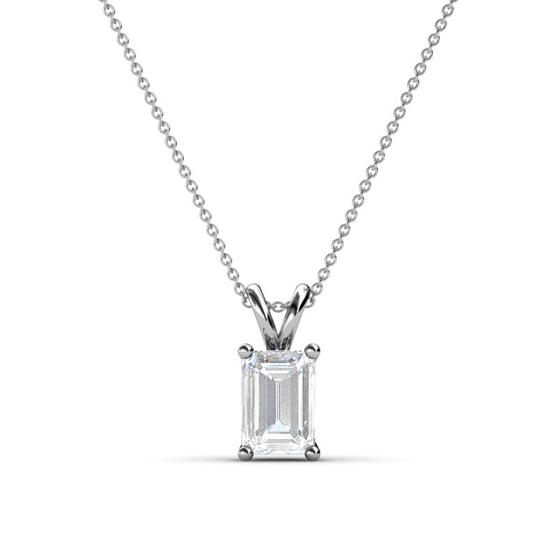 Jassiel 7x5 mm Emerald Cut White Sapphire Double Bail Solitaire Pendant Necklace 