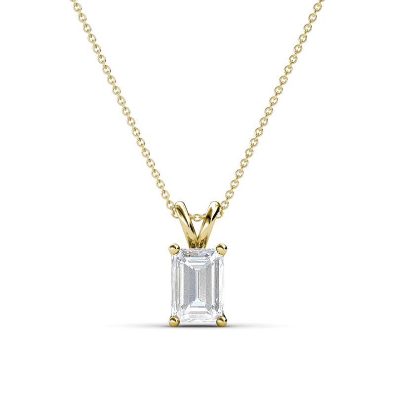 Jassiel 7x5 mm Emerald Cut White Sapphire Double Bail Solitaire Pendant Necklace 