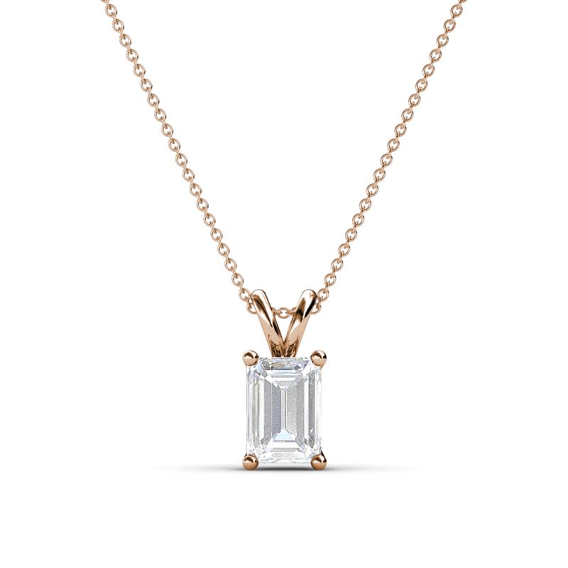 Jassiel 7x5 mm Emerald Cut White Sapphire Double Bail Solitaire Pendant Necklace 