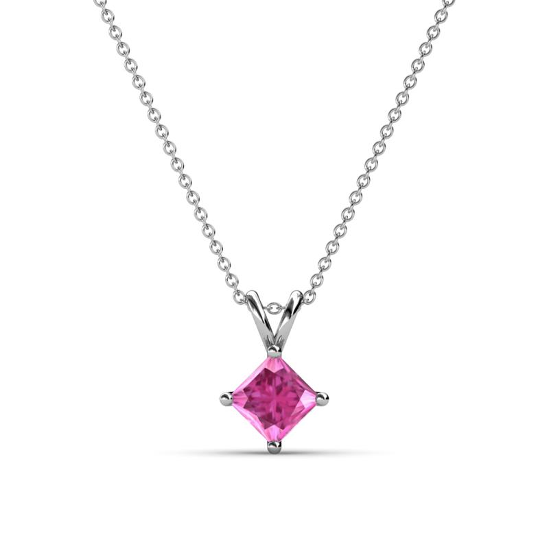 Jassiel 5.00 mm Princess Cut Pink Sapphire Double Bail Solitaire Pendant Necklace 