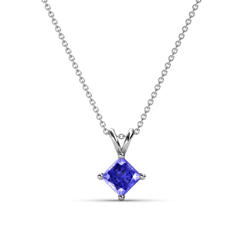 Jassiel 5.00 mm Princess Cut Tanzanite Double Bail Solitaire Pendant Necklace 