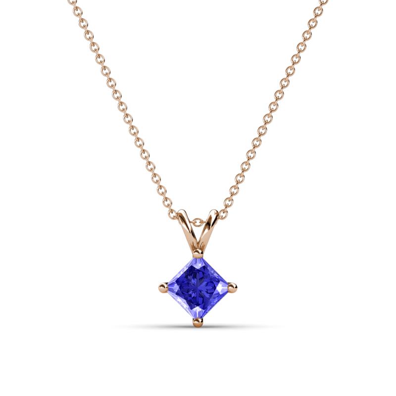 Jassiel 5.00 mm Princess Cut Tanzanite Double Bail Solitaire Pendant Necklace 