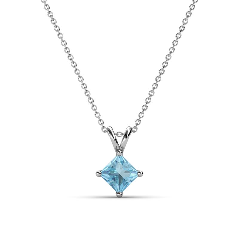 Jassiel 5.00 mm Princess Cut Aquamarine Double Bail Solitaire Pendant Necklace 