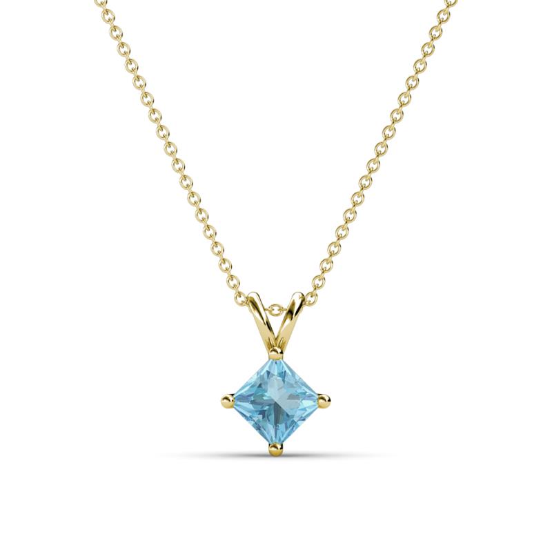 Jassiel 5.00 mm Princess Cut Aquamarine Double Bail Solitaire Pendant Necklace 