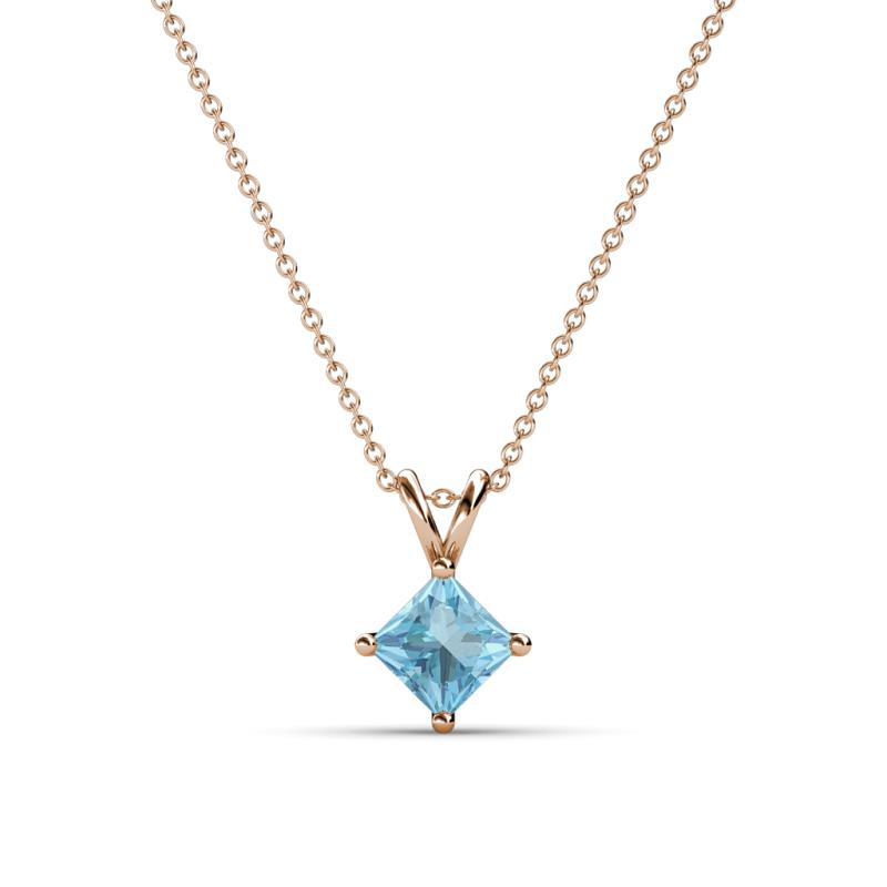 Jassiel 5.00 mm Princess Cut Aquamarine Double Bail Solitaire Pendant Necklace 