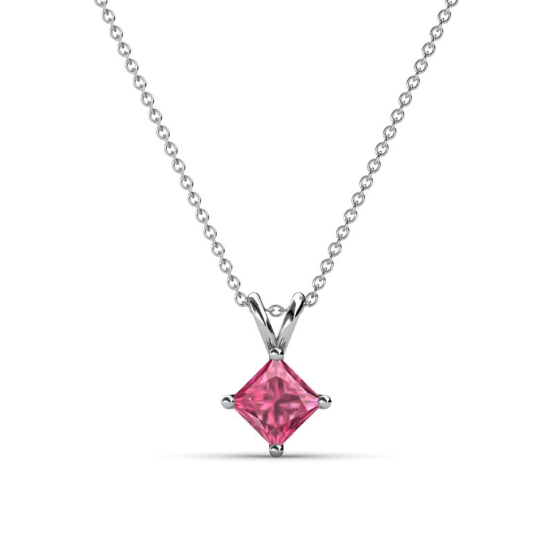Jassiel 5.00 mm Princess Cut Pink Tourmaline Double Bail Solitaire Pendant Necklace 