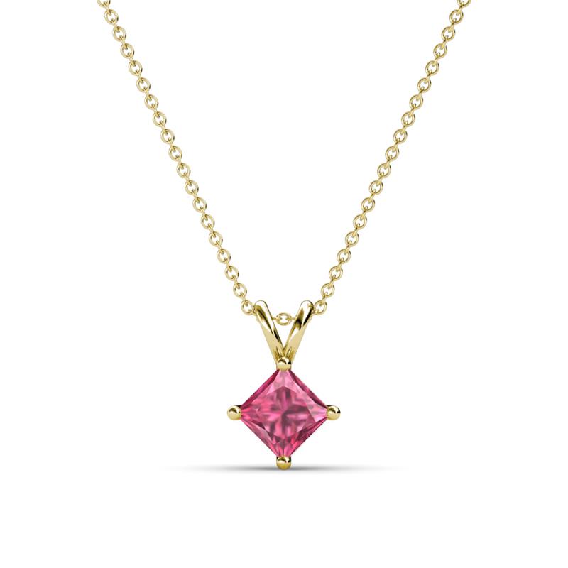 Jassiel 5.00 mm Princess Cut Pink Tourmaline Double Bail Solitaire Pendant Necklace 