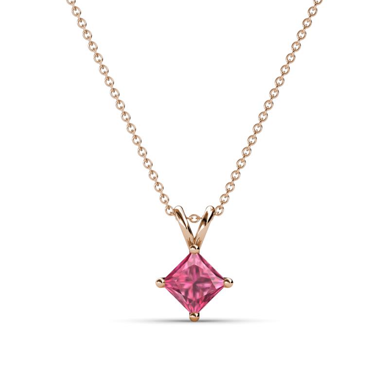 Jassiel 5.00 mm Princess Cut Pink Tourmaline Double Bail Solitaire Pendant Necklace 
