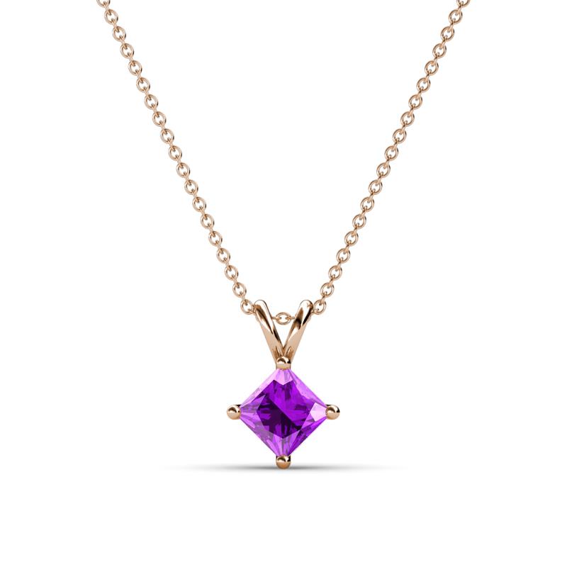 Jassiel 5.00 mm Princess Cut Amethyst Double Bail Solitaire Pendant Necklace 