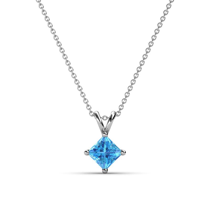 Jassiel 5.00 mm Princess Cut Blue Topaz Double Bail Solitaire Pendant Necklace 