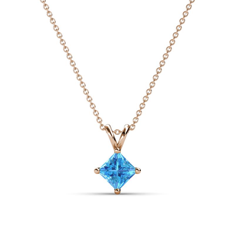 Jassiel 5.00 mm Princess Cut Blue Topaz Double Bail Solitaire Pendant Necklace 