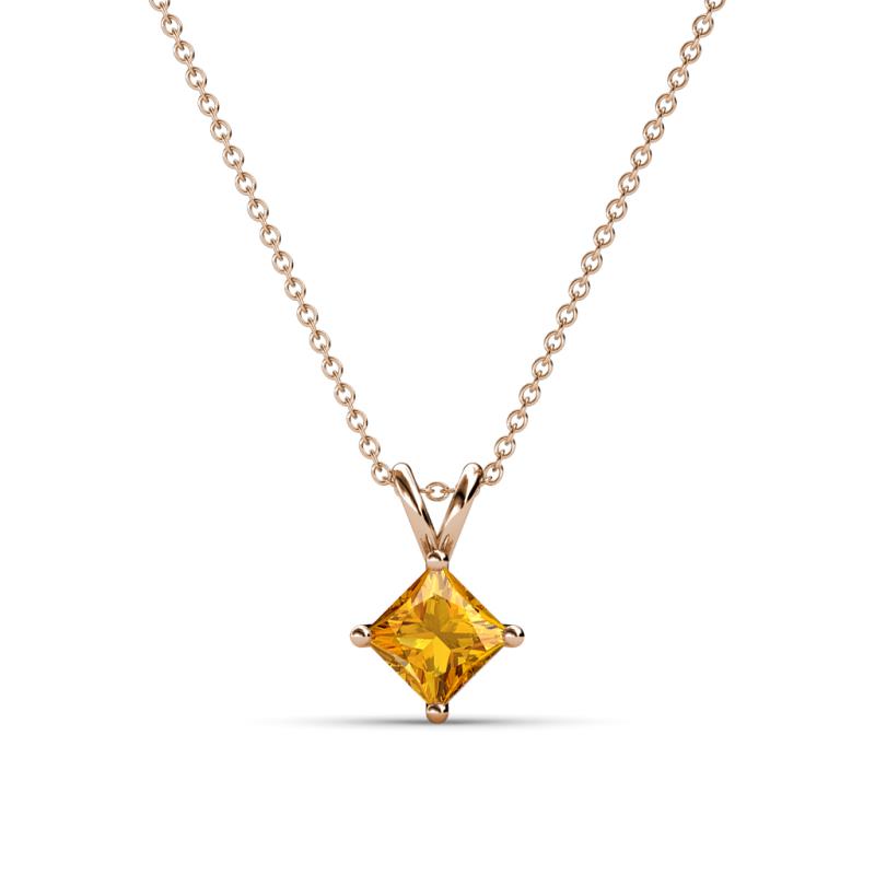 Jassiel 5.00 mm Princess Cut Citrine Double Bail Solitaire Pendant Necklace 