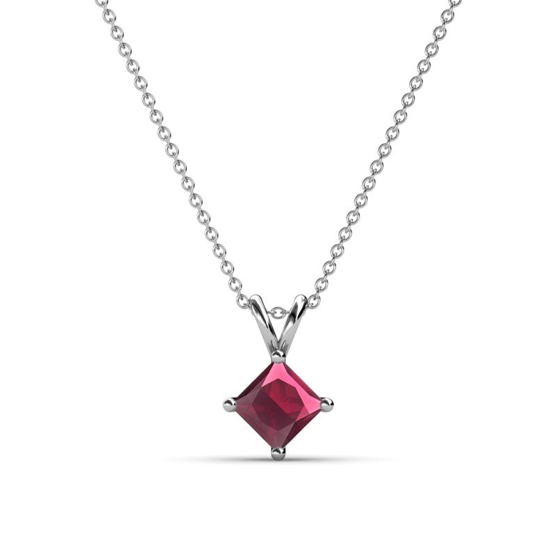 Jassiel 5.00 mm Princess Cut Rhodolite Garnet Double Bail Solitaire Pendant Necklace 